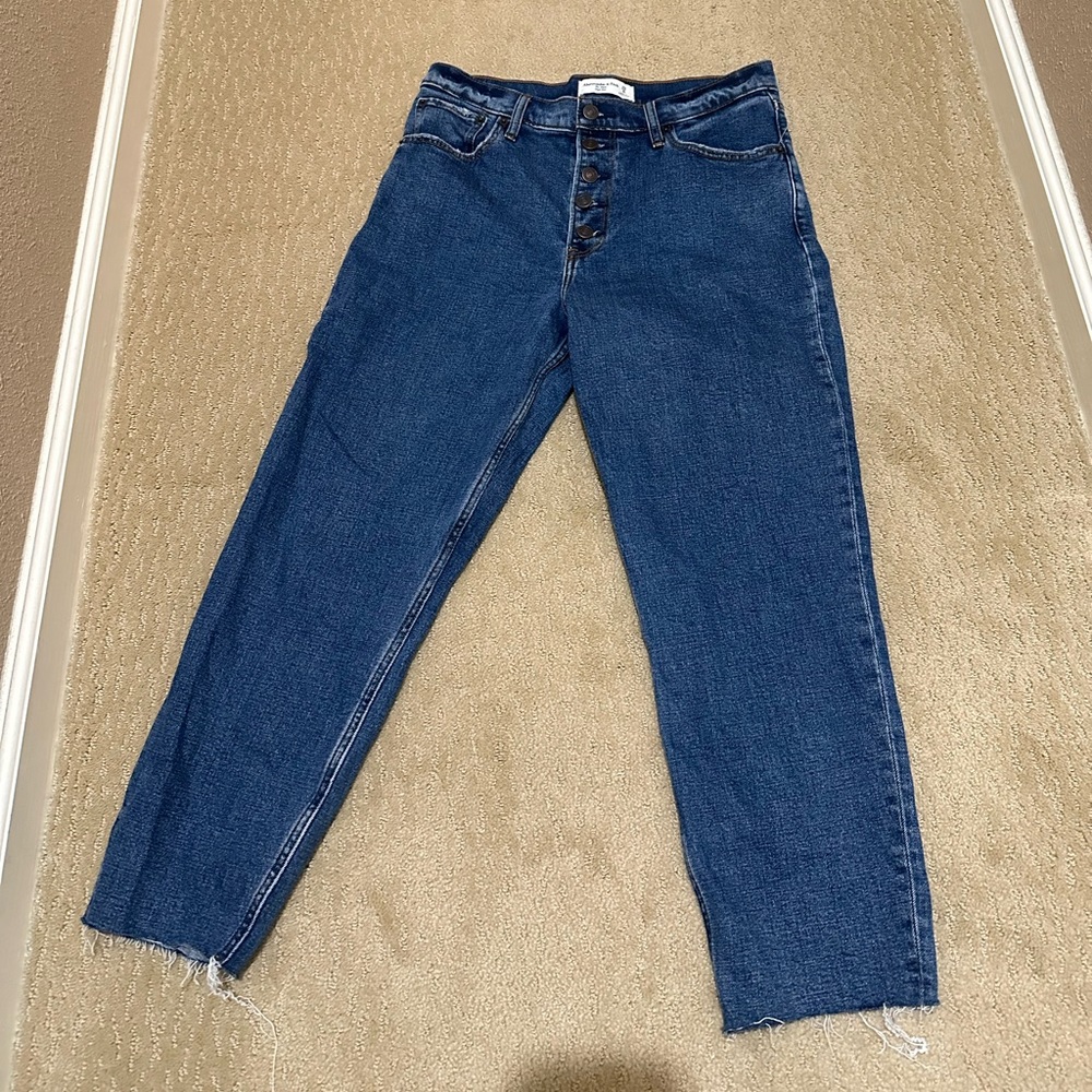 Abercrombie & Fitch Dark Blue High Rise Button-Fly Jeans